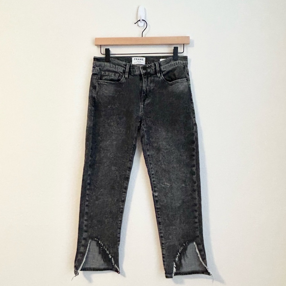FRAME Le Garcon Crop Jeans Straight Leg Faded Black, Size 25
